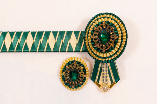 Hunter Green and Gold 15" Show Browband with Matching Lapel Pin