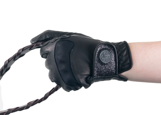 Black Glitter Leather Touchscreen Friendly Gloves
