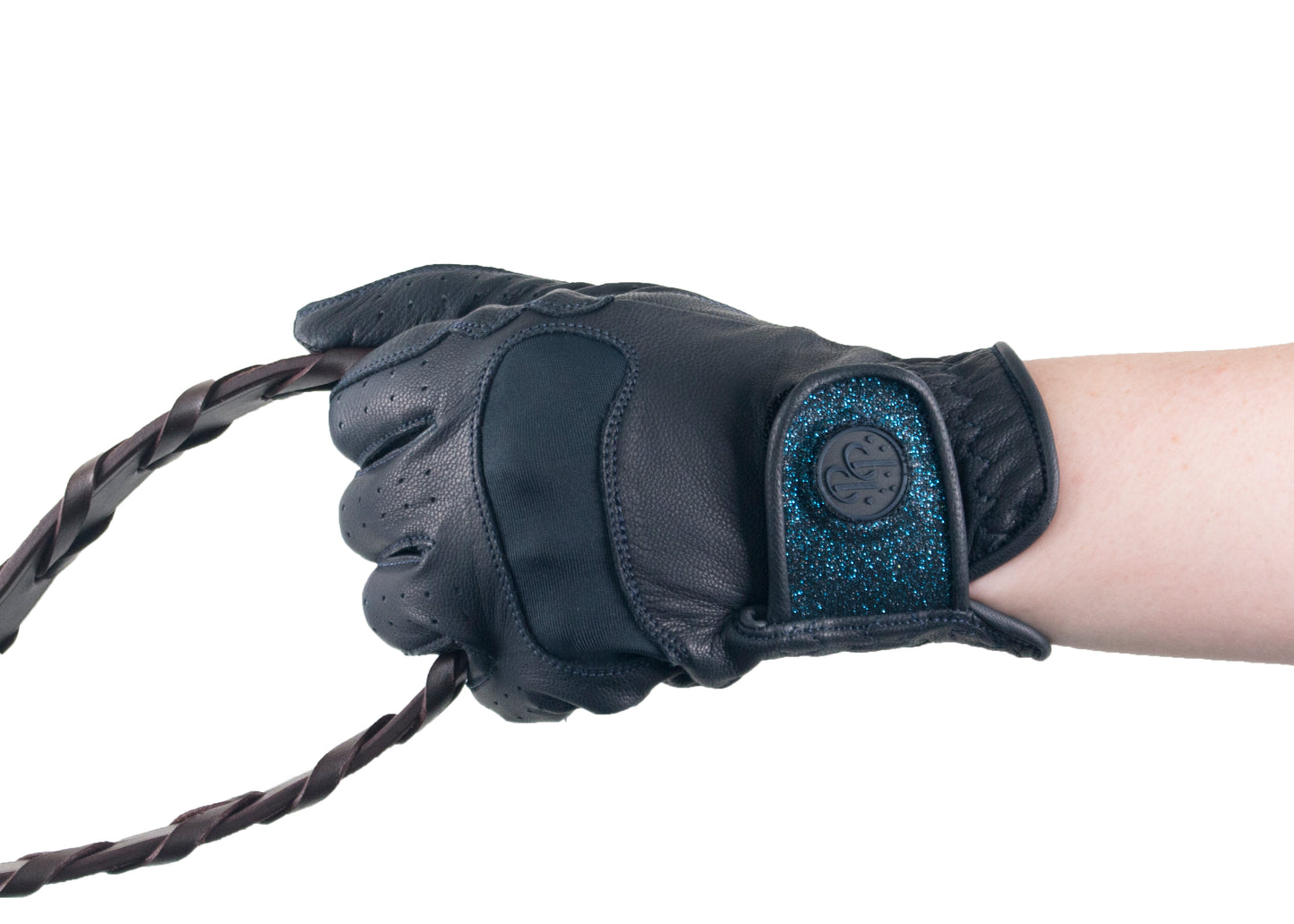 Navy Glitter Leather Touchscreen Friendly Gloves