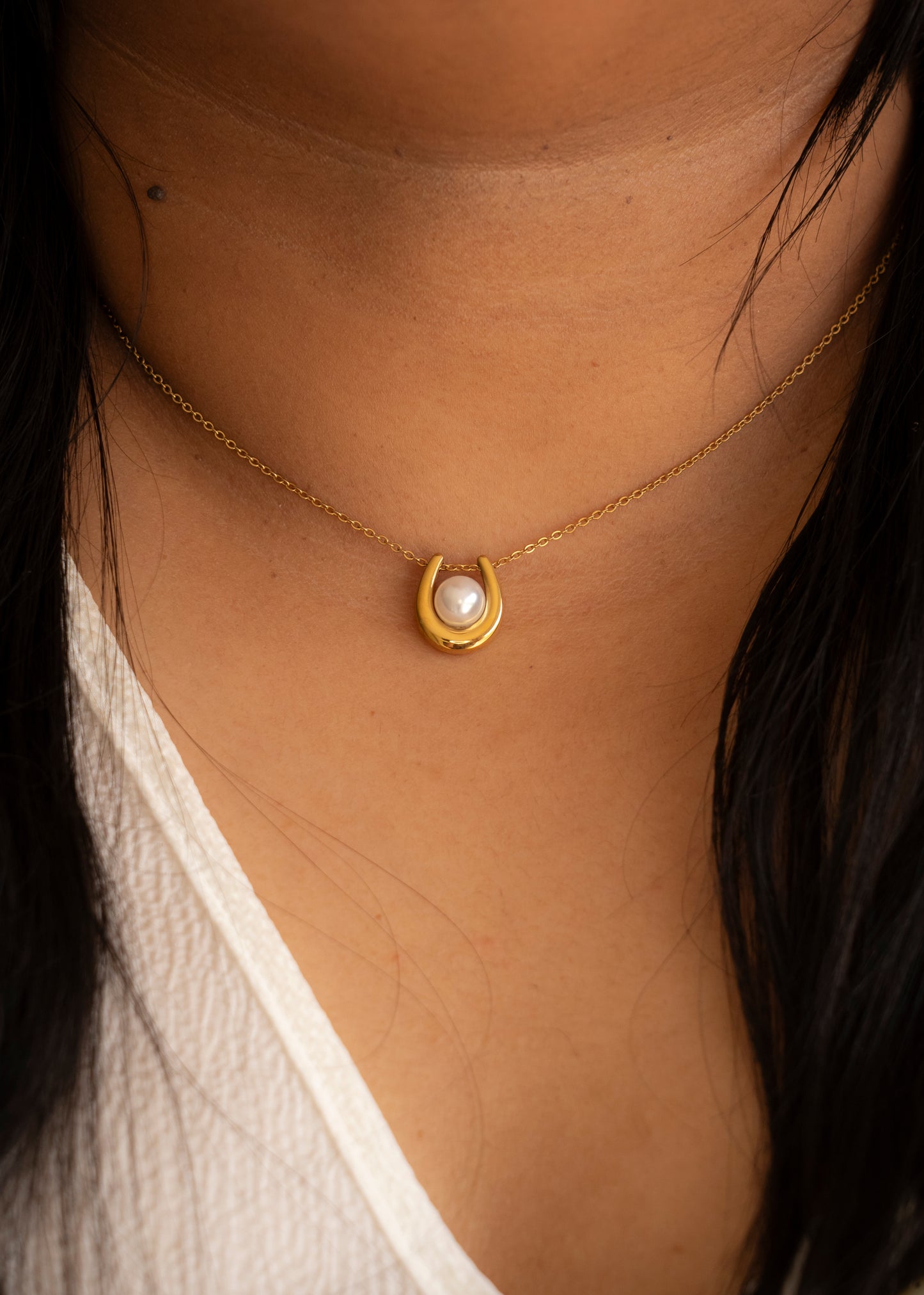 Modern Horseshoe and Pearl Necklace
