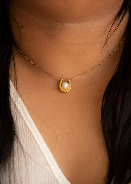 Modern Horseshoe and Pearl Necklace