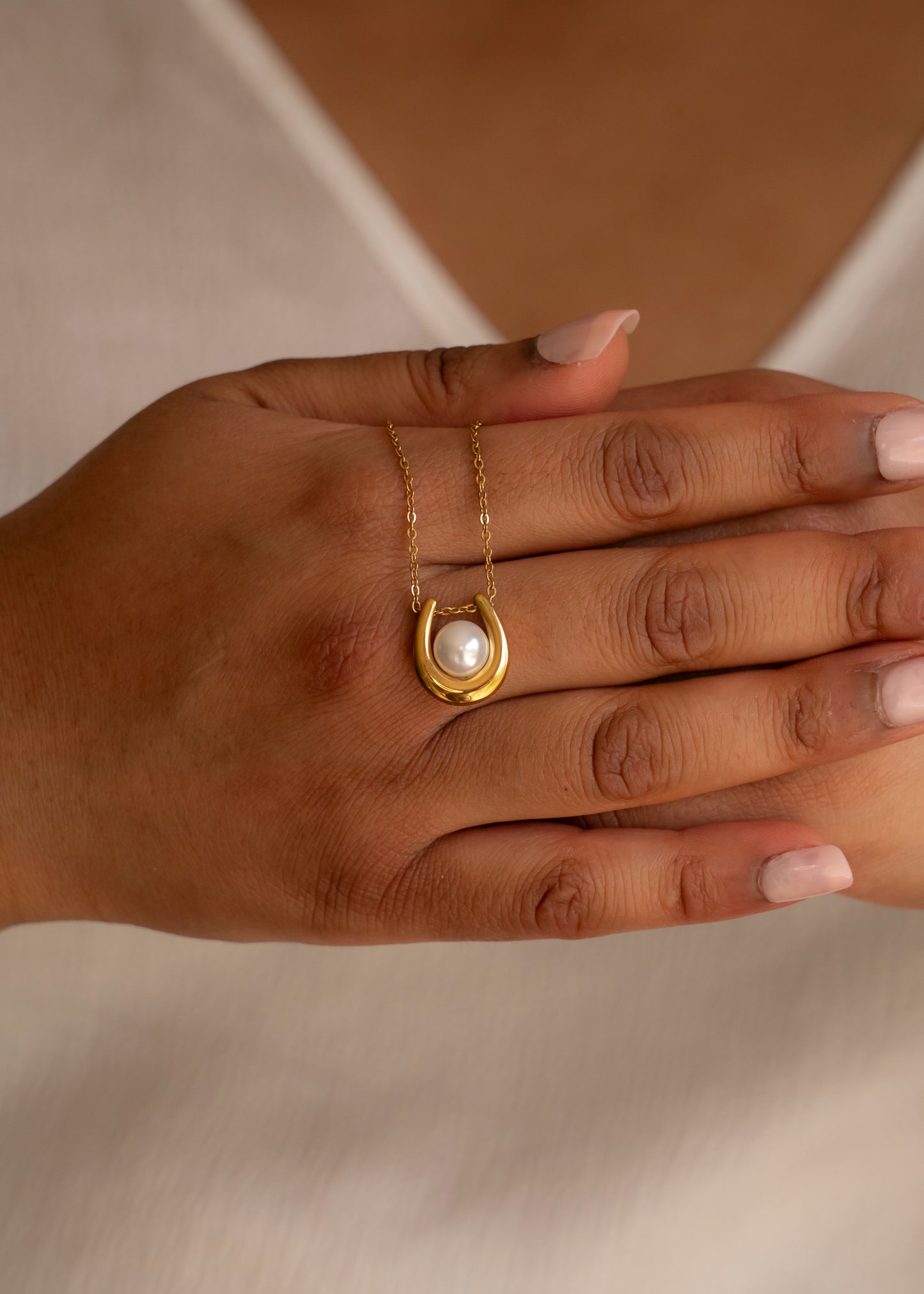 Modern Horseshoe and Pearl Necklace