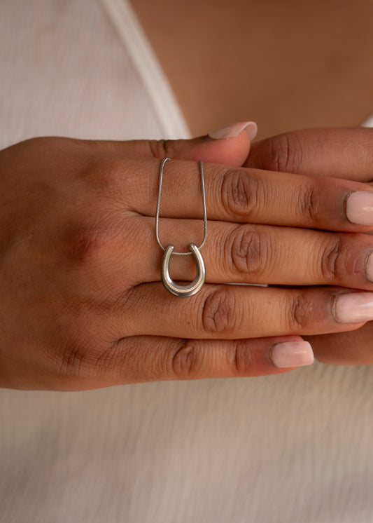 Sleek Modern Horseshoe Necklace - Silver