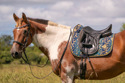 Turquoise Jacquard Saddle Pads - Jump and Dressage Cuts