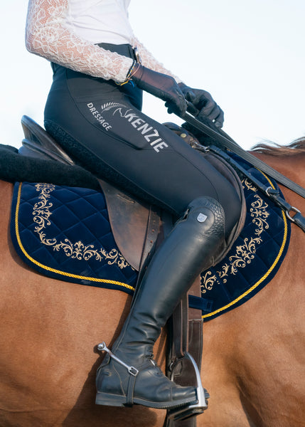 Navy Velvet Baroque Saddle Pads - GP, Jump, and Dressage Cuts