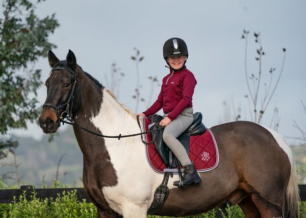 Burgundy/Grey Saddle Pads - Jump, GP, and Dressage cuts