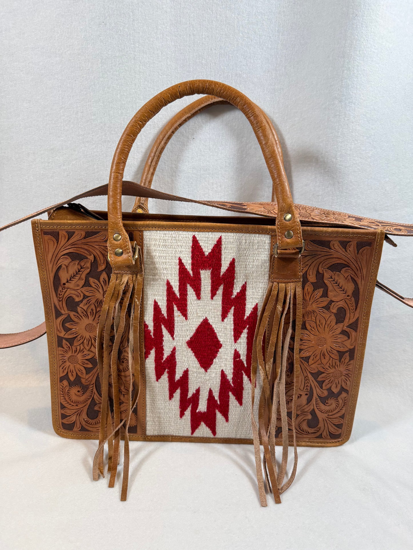 SAMPLE Hand Tooled Tassel Tote Bags