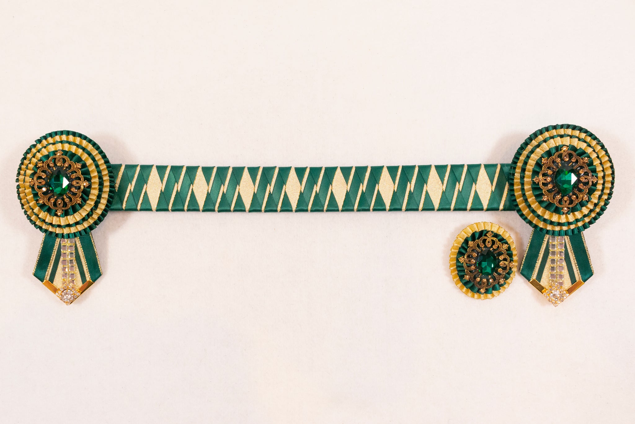 Hunter Green and Gold 15" Show Browband with Matching Lapel Pin
