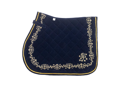 Navy Velvet Baroque Saddle Pads - GP, Jump, and Dressage Cuts