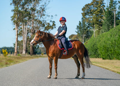 Navy/Red/White Saddle Pads - Jump, GP, and Dressage cuts