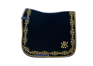 Navy Velvet Baroque Saddle Pads - GP, Jump, and Dressage Cuts