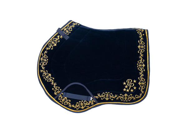 Navy Velvet Baroque Saddle Pads - GP, Jump, and Dressage Cuts