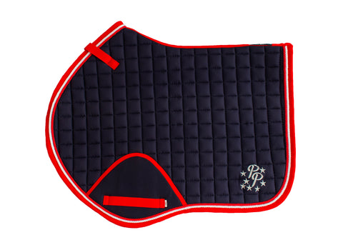 Navy/Red/White Saddle Pads - Jump, GP, and Dressage cuts