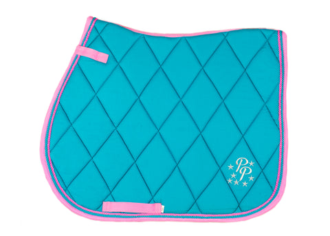 Turquoise/Pink Saddle Pads - Jump, GP, and Dressage cuts