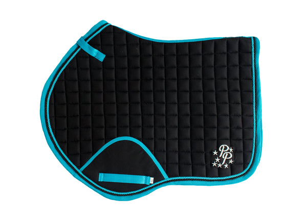 Black/Turquoise Saddle Pads - Jump, GP, and Dressage cuts