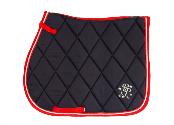 Navy/Red/White Saddle Pads - Jump, GP, and Dressage cuts