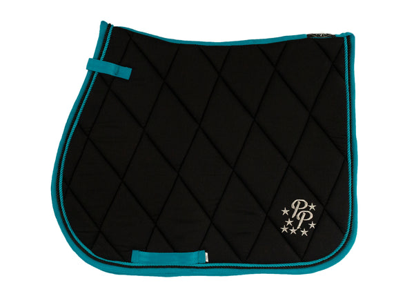 Black/Turquoise Saddle Pads - Jump, GP, and Dressage cuts
