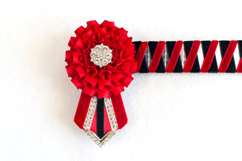 Red and Dark Navy Mirror 14" Show Browband