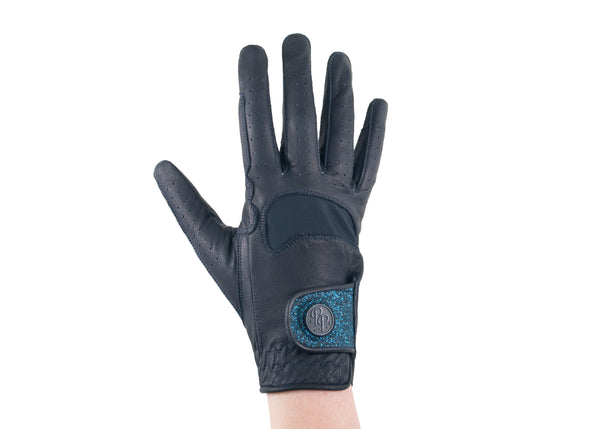 Navy Glitter Leather Touchscreen Friendly Gloves