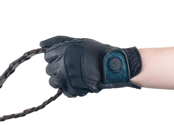 Navy Glitter Leather Touchscreen Friendly Gloves