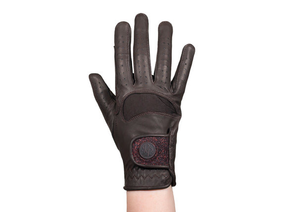 Brown Glitter Leather Touchscreen Friendly Gloves